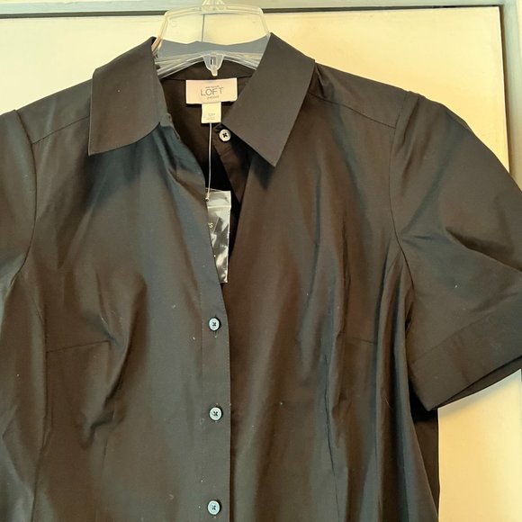Loft Short Sleeve Black Button Down Blouse - 12P - Picture 2 of 4